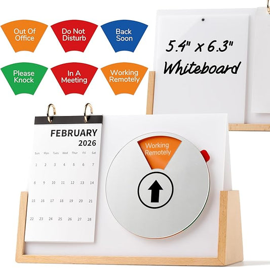 2026 Desk Calendar with Do Not Disturb Sign, 3-in-1 Acrylic Whiteboard & Status Indicator, U-Shape Solid Wood Office Decor & Desktop Organizer, WFH Essentials & New Job Gift for Coworkers, 10.3x3.5 White