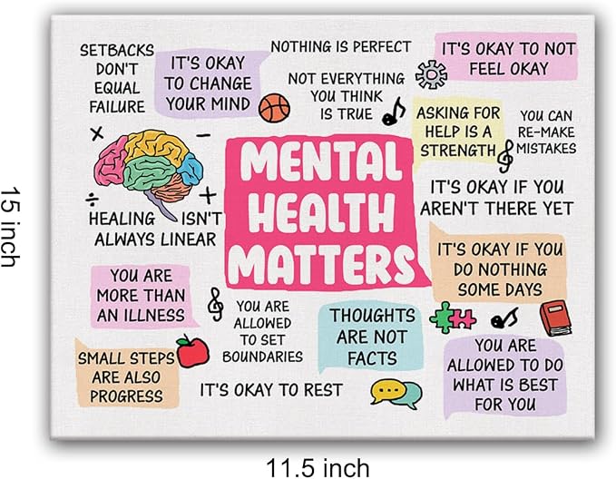Hijie Therapy Office Mental Health Poster Canvas Wall Art for Decor - Motivational Mental Health Matters Canvas Print Wall Art Painting Ready to Hang - Easel & Hanging Hook 12x15 Inch