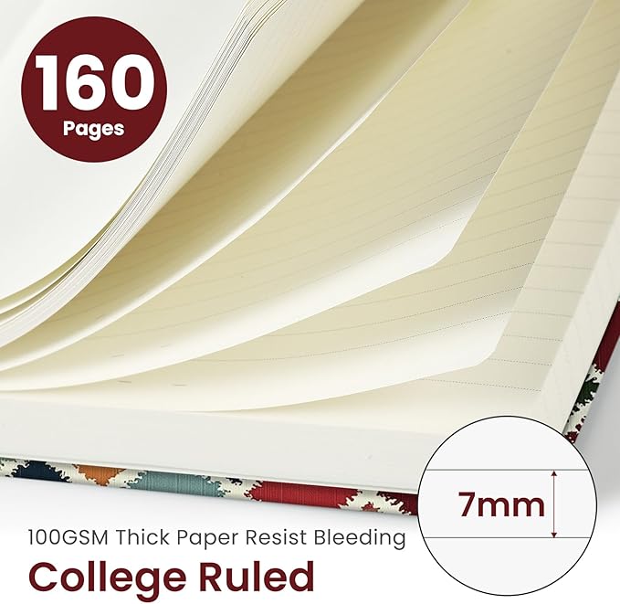 Taja Lined Journal Notebook for Women & Men, Hardcover Leather Journal for writing, A5 College Ruled Notebook for Work & Note Taking, Perfect for Office School Home Supplies, 160 Pages, Retro Argyle
