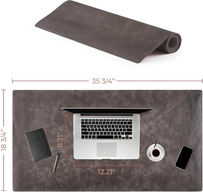 Genuine Leather Desk Mat - Executive Real Leather Desk Pad - Large (18 3/4" X 35 3/4") | Non-Slip Desk Blotter