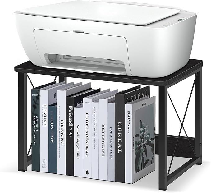 ELITEROO Desktop Printer Stand with Storage, Table Stand Small Desk Shelves | Desk Organizer shelf for Home/Office, Multi-Purpose Heavy Duty Riser for Fax Machine Copier Scanner, Black