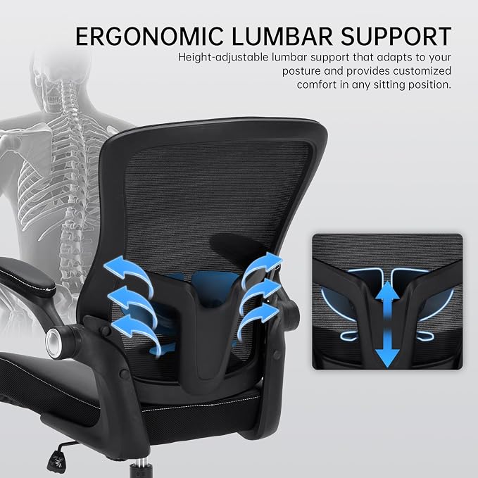 Office Chair-400lbs, Ergonomic Heavy Duty Office Desk Chair with Adjustable Lumbar Support Breathable Mesh Computer Chair with Flip-Up Armrests, Comfy Home Office Desk Chair for Heavy People