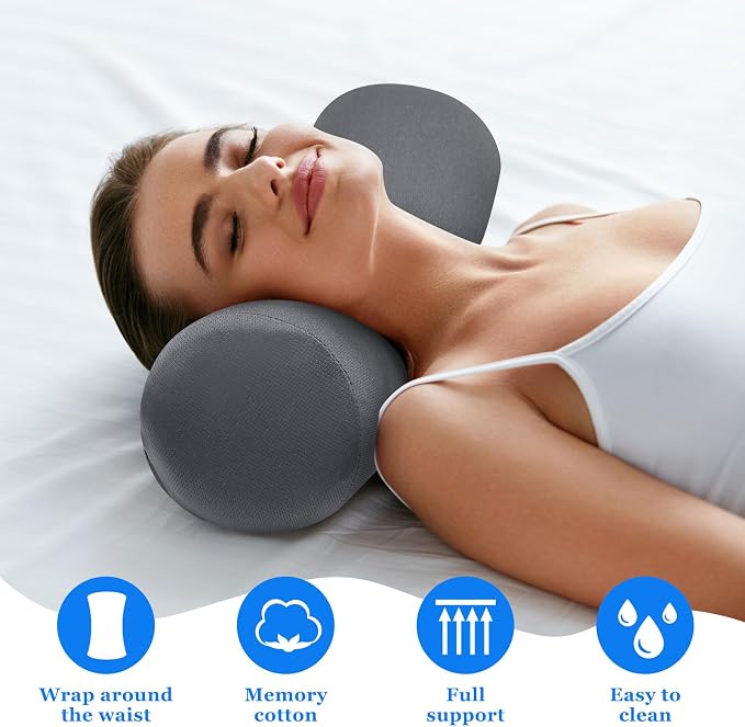 Wenqik 2 Pcs Lumbar Roll Support Pillow Low Back Lumbar Support Office Seat Cushion with Adjustable Strap and Washable Cover for Travel Gaming Chair Car Seat Pain Relief(Grey)