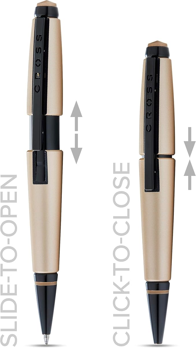Cross Edge Matte Hazelnut Lacquer Gel Rollerball Pen, Black Ink - Elegant Accessory for Smooth Writing - Capless Slide-Open & Snap-Shut Design - Ergonomic Shape - Comfortable Grip - Ideal Gift