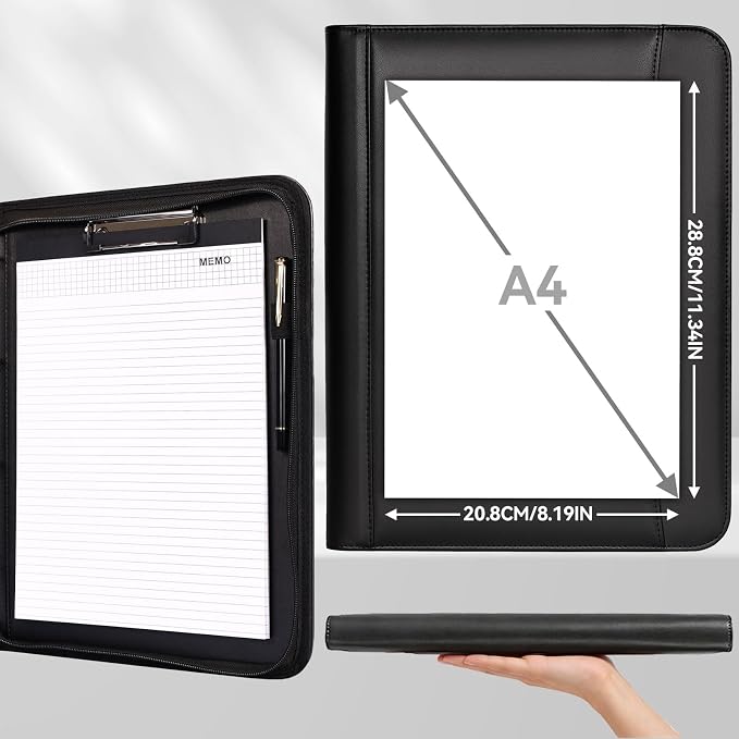 Eshow Portfolio Organizer - 3 Ring Binder with Zipper, Vegan Leather Business Padfolio Folder with Notepad Includes 5 Clear Sheet Protectors for Documents Files for Men Women