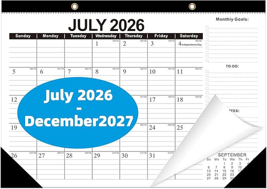 ZTX Desk Calendar 2026-2027 Wall Calendar from July 2026 to December 2027,18 Months 17"×12" Thick Paper with Plastic Cover for Teacher School Home Office