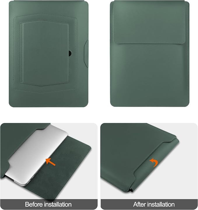 HoYiXi 13.3'' /13.6'' Laptop Sleeve Case Leather Bag with Stand Compatible with MacBook Pro 14/MacBook Air 13(M1 M2)/13.3'' Yoga/Dell XPS 13/HP/Matebook 14'' Laptop case, Green