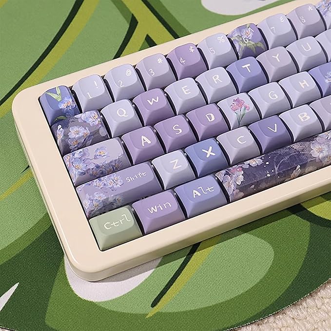 Sumgsn 156 Keys PBT Dye Sub Custom Purple Keycaps URE Profile Butterfly Keycap Set Fit for 95% 75% 65% 60% Cherry Mx Switches Mechanical Keyboard