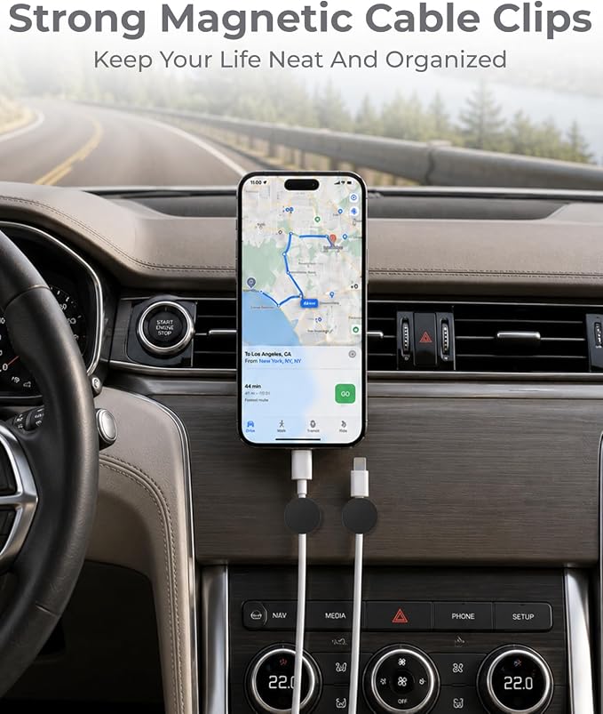 Magnetic Cord Organizer, 8 Pcs Cable Holders for Large Cords, Black | Organize USB Wires, Laptop Chargers, Dashcam, Car Phone Lines, Kitchen Appliance Plugs, Home & Workspace Wire Organizers