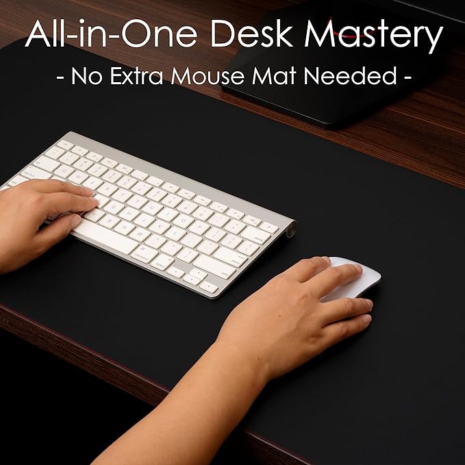 WAYBER Leather Desk Pad Protector, Waterproof Mouse Pad, PU Desk Mat, Office Desk Cover, Desk Writing Mat for Office/Home/Work/Cubicle (Black/Red) 31.5x15.7in