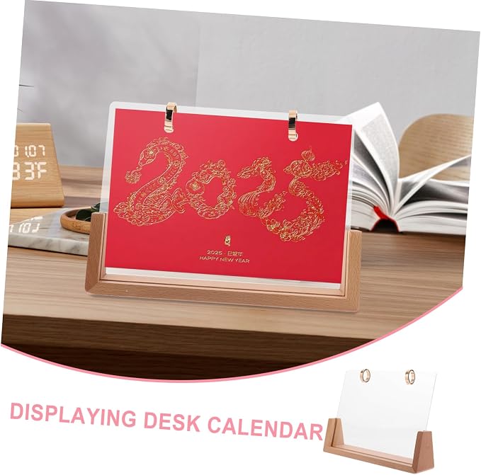 Veemoon 1 Set Sturdy Desk Calendar Holder Base with Acrylic Ring Versatile Flip Calendar Display for Office Home Decor Quick Setup for Photos Notes