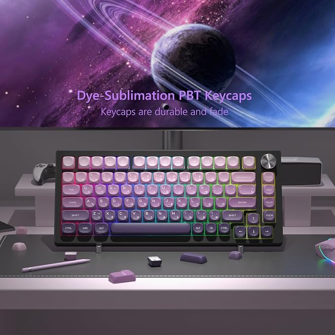 Womier MOA Purple Keycaps Japanese, PBT Keycaps for Mechanical Keyboard,Cute Dye-Sublimation Custom Keyboard Key Cap for 60 75 100 Percent Cherry Gateron MX Keyboards, Gradient Purple