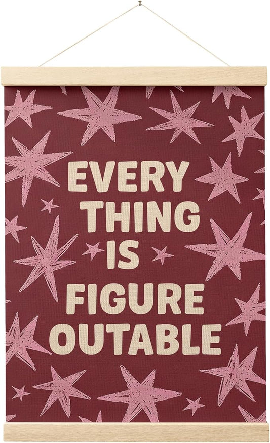 FGFK Everything Is Figureoutable Inspirational Wall Art Poster Hanger Frame, Retro Red and Pink Star Positive Affirmations Canvas Prints Framed Wall Decor for Home Classroom Office, 12x16 Inch