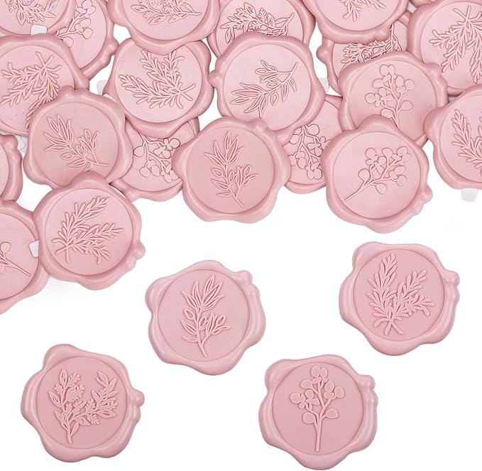 60Pcs Wax Seal Stickers, Wedding Invitation Envelope Seal Stickers Adhesive Backed Blush Pink for Wedding, Party,Valentine's Day,Mother's Day,Gift Wrapping (4 Leaf Styles)