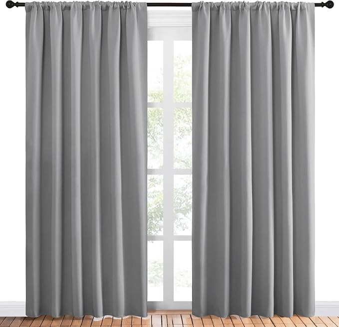NICETOWN Blackout Curtain Panels 84 inches Long - Thermal Insulated Rod Pocket Blackout Drapes/Draperies for Sliding Glass Door Doorway (2 Panels, W70 x L84 inches, Silver Grey)