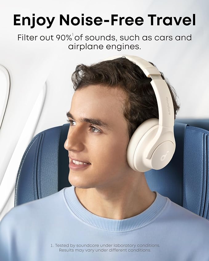 Soundcore by Anker Q20i Hybrid Active Noise Cancelling Headphones, Wireless Over-Ear Bluetooth, 40H Long ANC Playtime, Hi-Res Audio, Big Bass, Customize via an App, Transparency Mode (White) (Renewed)