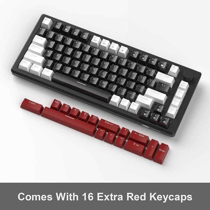 MageGee 75% Mechanical Gaming Keyboard, Compact Blue Backlit Wired Gaming Keyboards with Yellow Switches, EVA Foam, Knob Control, STAR75 Portable NKRO PC Gaming Keyboard - White & Black
