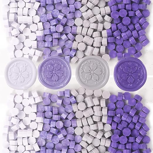 400Pcs Purple Mix Wax Seal Beads, Lilac Purple with 3 Colors SealingWax Beads Kit for Wax Seal Stamp, Decor for Envelope Letter Wedding Invitation(PurpleMix)