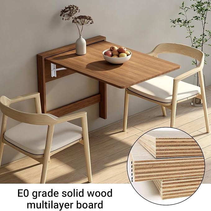Space-Saving Wall Mounted Folding Dining Table Heavy Duty Floating Desk for Small Spaces Kitchen Laundry Room Study（Chair not Included in Product）(White)
