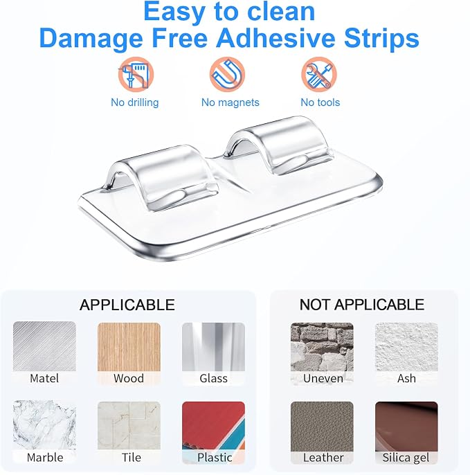 Hetyue Hooks for Outdoor String Lights Clips: 40Pcs Heavy Duty Light Hook with Waterproof Adhesive Strips - Outside Clear Cord Holders for Hanging Christmas Lighting - Outdoors Sticky Clip