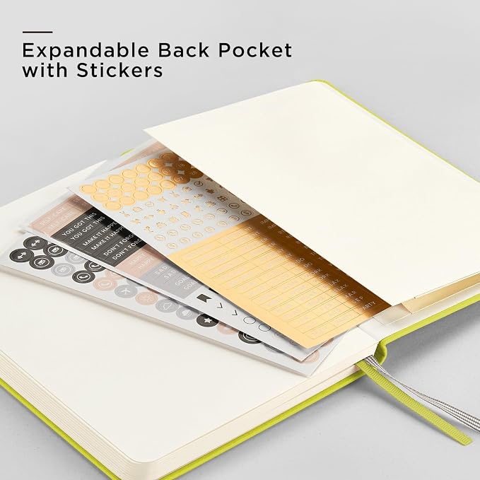 &And Per Se Dotted Journal Notebook, A5 Hardcover Leather Dotted Journal, 160 Pages 100gsm Thick Dot Grid Paper, 3 Sheets of Stickers Included - 5.7'' x 8'' (Emerald)