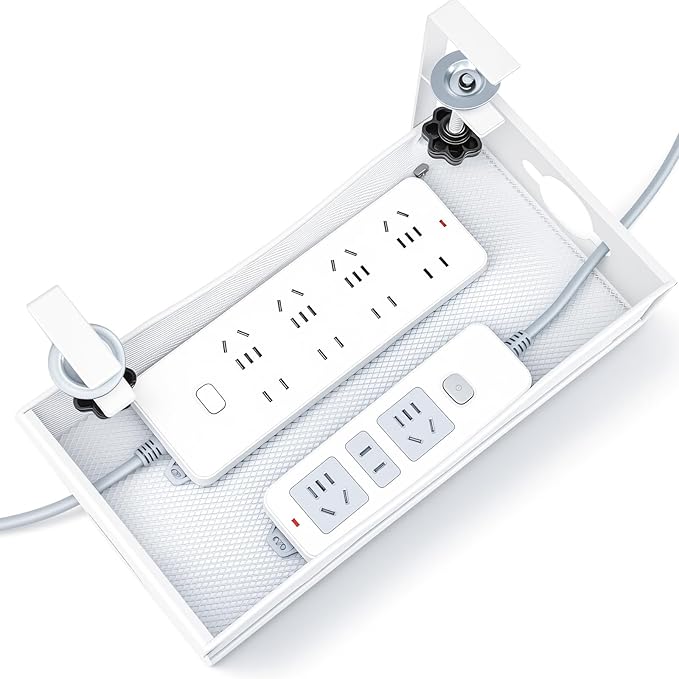 Extra Wide Under Desk Cable Management - 7inch No Drill Installation Cable Management Tray, Clamp/Screw Mount Desk Cable Management, Cable Management Tray for Office, Home((White, XL)