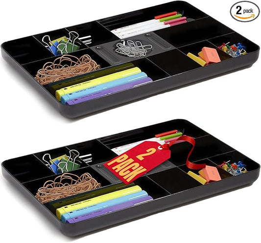 1InTheOffice Desk Drawer Organizer Tray, Desk Drawer Tray, 13-Compartment, Black, 2 Pack