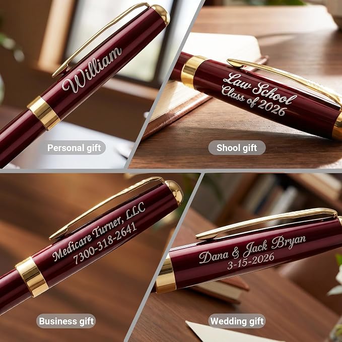Ancolo Personalized Office Gift Pens Writing Set-Stainless Steel Fancy pens Custom with Your Name or Message, Perfect for Coworker/Friends/Manager/Lawyer/Professor 5PCS/Pack