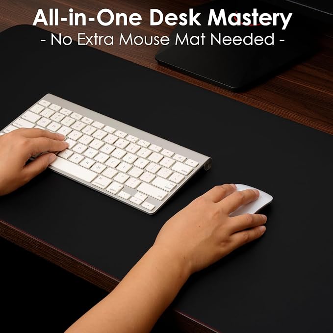 Leather Desk Pad Protector, Waterproof Mouse Pad, PU Desk Mat, Office Desk Cover, Desk Writing Mat for Office/Home/Work/Cubicle (Black) 23.6x13.7 in
