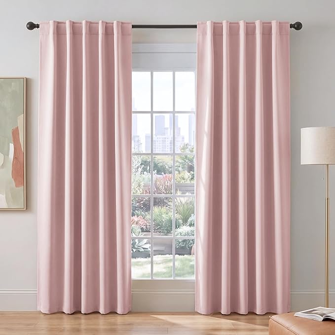 PONY DANCE Blush Pink Blackout Curtains for Girls Bedroom Living Room 84 Inches Long 2 Panels, Nursery Thermal Insulated Room Darkening Drapes Solid Back Tab Window Treatments, W 42 x L 84 inch