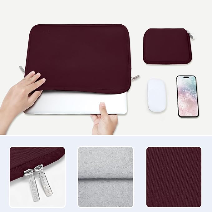 MOSISO Laptop Case 13.3 inch, 13-13.3 inch Laptop Sleeve Bag Compatible with MacBook Air/Pro 13/Pro 14 M5 M4 M3 M2 M1, HP Dell ASUS Lenovo, Neoprene Computer Sleeve Bag with Small Case, Wine Red
