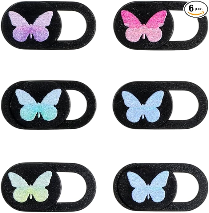 6 Pcs Webcam Cover Slide, Ultra-Thin Camera Privacy Cover for Laptop Desktop Computer Smartphone Tablet to Protect Your Privacy and Security, Butterfly Design (Black)