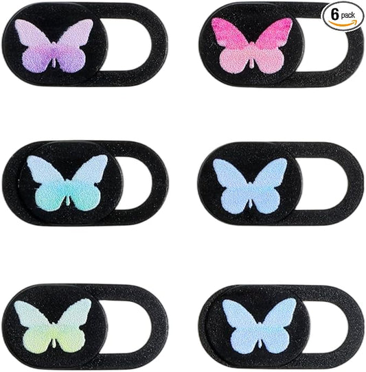6 Pcs Webcam Cover Slide, Ultra-Thin Camera Privacy Cover for Laptop Desktop Computer Smartphone Tablet to Protect Your Privacy and Security, Butterfly Design (Black)