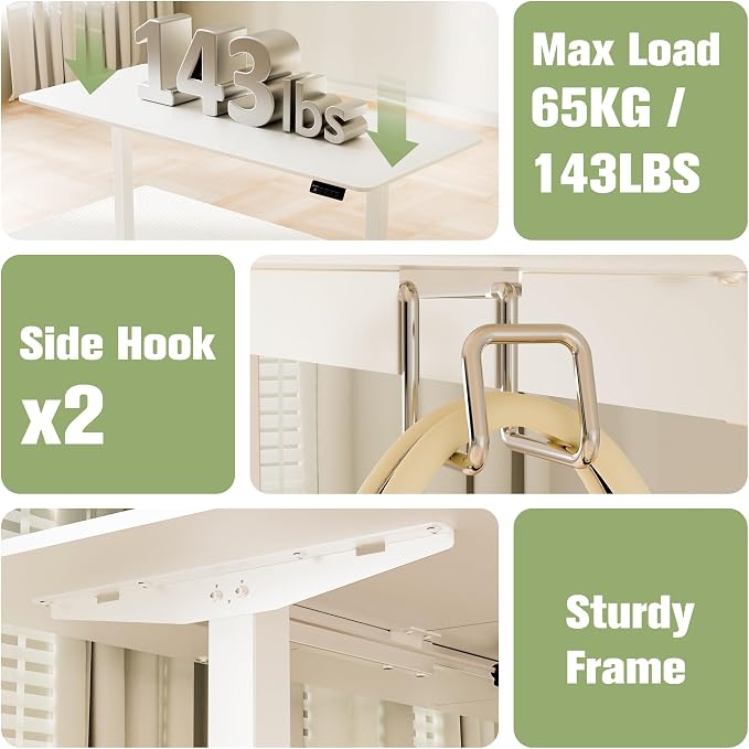 ERGOMAKER 63"x28" Standing Desk, Height Adjustable Sit-Stand Office, White | Electric Adjustable Standing Desk, Sit to Stand Computer Office Desk with Splice Board, Memory Preset, Lifts 28.7''-46.5"