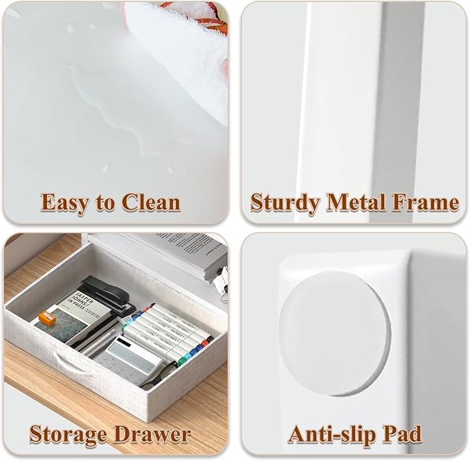 MARTY Desktop Printer Stand with Storage Drawer, Printer Riser for Desk | 2 Tier Printer Shelf, Small Printer Table for Home Office, for Fax Machine Copier Scanner, Desk Organizer, 17.1"x12.4", White