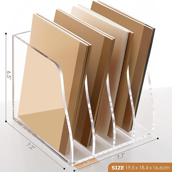 SANRUI Acrylic Desk Magazine Holder File Organizer Sorter,4 Slot Clear | B5 Size, Vertical Workspace Document Sorters, Folder Rack for Office Accessories Organization Storage