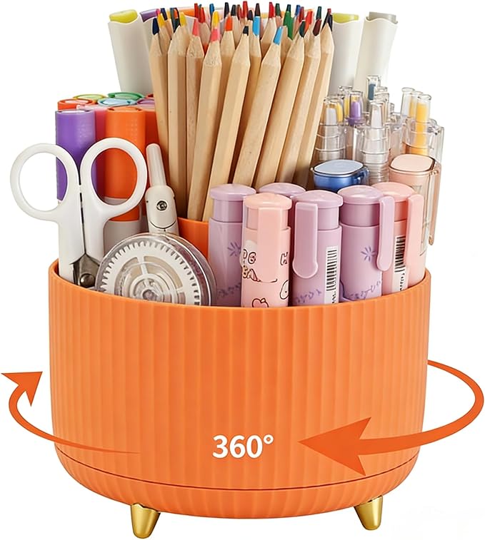 Camelmother 360°Rotating Pen&Pencil Holder For Desk With 5Slots Cute Office | Spacious Beautiful & Durable For Teachers Students Workers Easy Storage for Pens Stationery