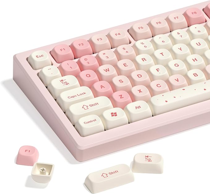 dagaladoo Cute PBT Keycaps Set,Pink Cherry Blossom,MOA Profile keycaps 60 75 100 Percent,Dye-Sub 133-key Custom Keyboard Keycap for TKL US Layout Mechanical Keyboard(only keycaps)