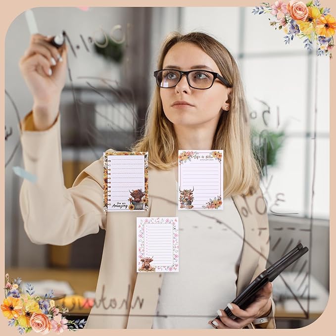 12 Pieces Highland Cow Sticky Notes 3x4 Inch Animal to Do List Just Loves Butterfly Sunflower Memo Notes Highland Cow Gifts Home Kawaii Cute Office Supplies