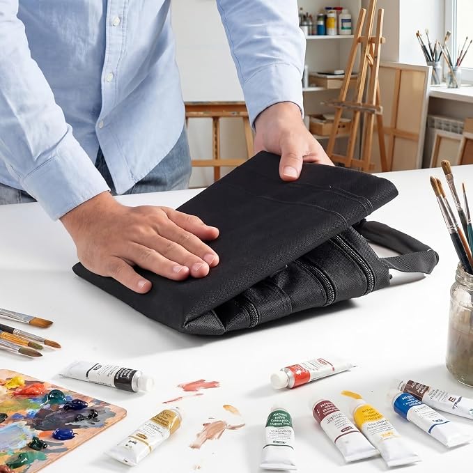JusArt Art Portfolio Bag, 18x24 Foldable Light Weight Portfolio Folder Case with Adjustable Shoulder Strap, Leather Corners, Waterproof Art Bag for Artists and Adults for Artwork, Poster, Sketching