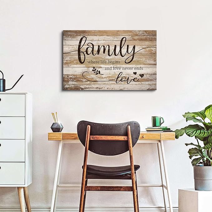 Rustic Family Kitchen Wall Art Brown Farmhouse Home Blessed Picture Vintage Inspirational Wood Grain Canvas Painting Country Motivational Quotes Poster Artwork for Bedroom Living Room Decoration 20x30