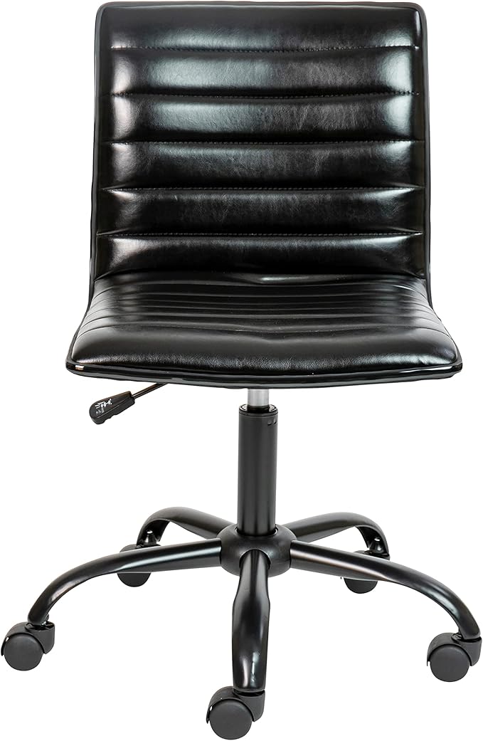Flash Furniture Alan Office Task Chair - Black Vinyl - Black Frame - Armless - Ribbed Back and Seat - Low Back Design
