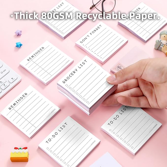 4 Pack/200 Sheets 3x3in Self-Sticking Note Papers Set, High-Adhesive Productivity Planner Pads for Time Management, Retro Daily Task Notes for Journal Office Home, Bulk Retro Stationery Gift