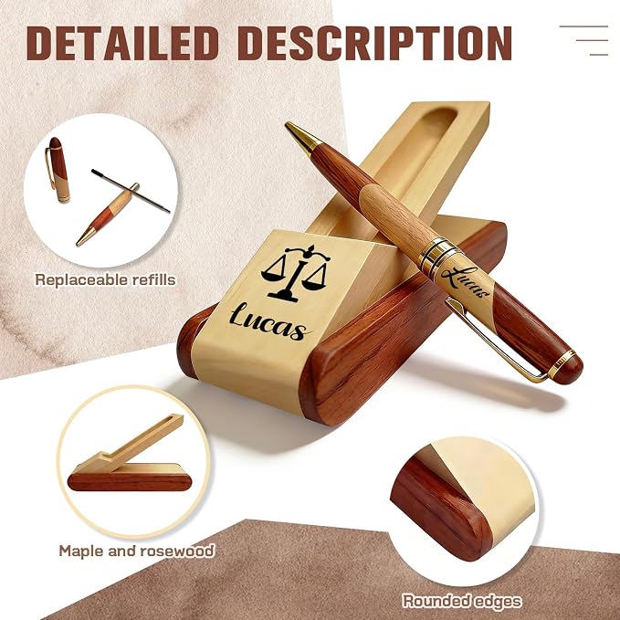 Custom Wooden Ballpoint Pen Set Customized with Name Text Logo Personalized Wood Pens Set with Engravable Wood Gift Box for Men Women Boss Colleague Friend (customized pen)