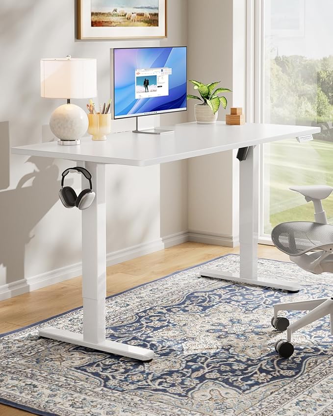 HUANUO Electric Standing Desk, Whole Piece Desktop, Adjustable Height Computer Desk, 4 Height Memory Settings, Sit Stand Up Desk for Home Office, 60" x 24", Light Vintage