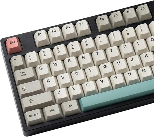 Retro 9009 Keycaps 148 Keys, Beige Grey PBT Dye-Sub Keycap Set with Pink Accents Cherry Profile for 61/64/68/84/87/100/104/108 Mechanical Keyboard Cherry Mx Switches
