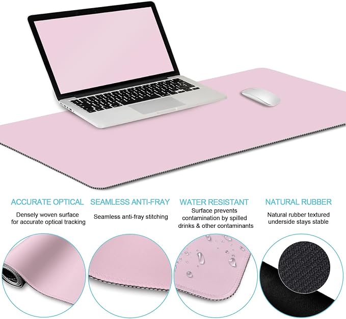 LIMKRIAN Pink Mouse Pad Set, Complete XXL Desk Mat with Ergonomic Keyboard Support & Coaster, Featuring Mouse Pad with Gel Wrist Rest for Pain Relief, Soft Pink Home Office Gaming Accessories Gift