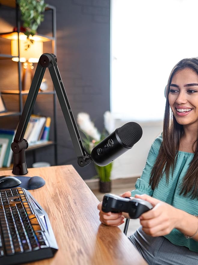 Blue Yeti Microphone Boom Arm - Upgraded Heavy Duty Boom Arm, Hidden Cable Management, Stable Desk Clamp, Blue Yeti Mic Stand Compatible with Yeti Microphone, HyperX QuadCast, Shure SM7B
