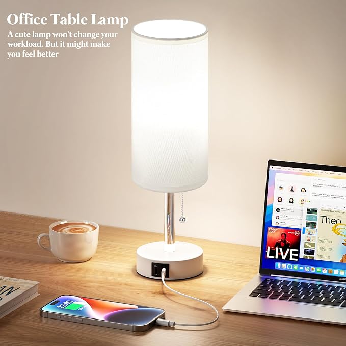 Dicoool Small Bedside Table lamp for Bedroom - 3 Color Modes, Desk Lamp with USB-C and USB-A Charging Ports, Pull Chain, Nightstand Light for Office, Kids Room, Dorm Lamp