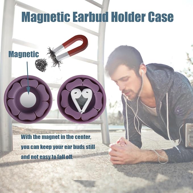 MAIRUI Wired Earbud Case Earphone Headphone Cord Organizer Earbuds Wrap Soft Silicone Magnetic Holder Storage Tangle Free Cable Winder(Grape Purple)